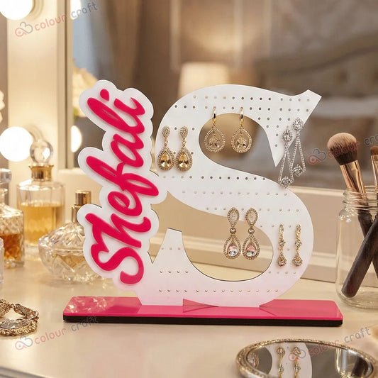 Personalized Acrylic Earring Stand with Name & Initial | Custom Alphabet Jewelry Organizer Display