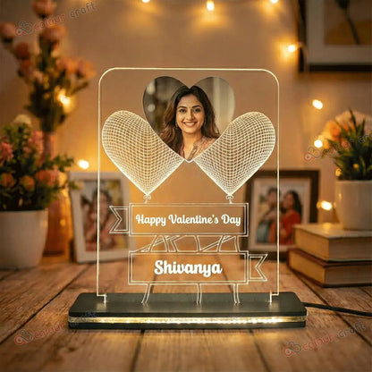 Personalized 3D Heart Balloon Photo Lamp with Name / Custom Acrylic LED Night Light for Birthday, Anniversary & Valentine's Day Gift