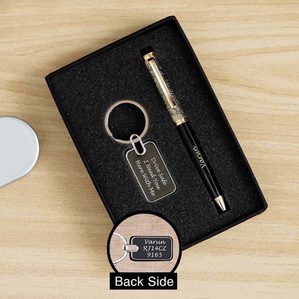 personalized pen and keychain gift set