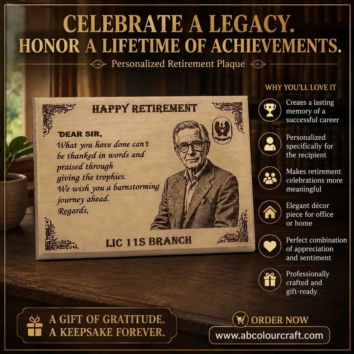 wooden retirement plaque