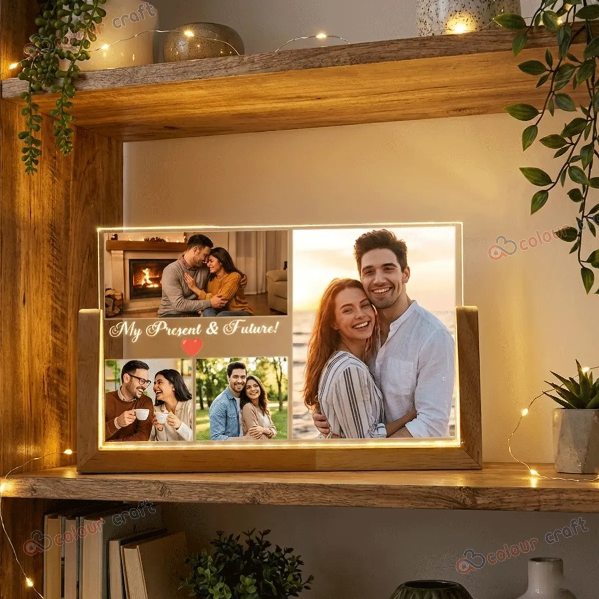 Personalized LED Photo Frame with Wooden Base / 3D Acrylic LED Frame