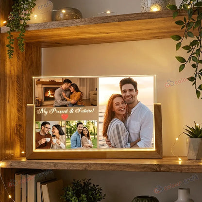 Personalized LED Photo Frame with Wooden Base / 3D Acrylic LED Frame