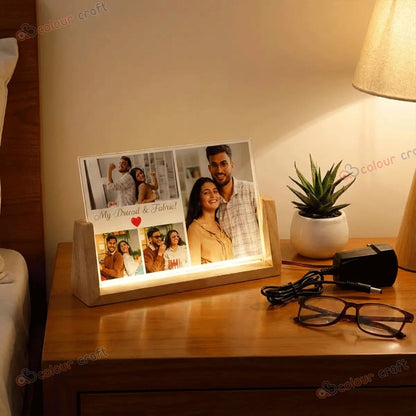 Personalized LED Photo Frame with Wooden Base / 3D Acrylic LED Frame