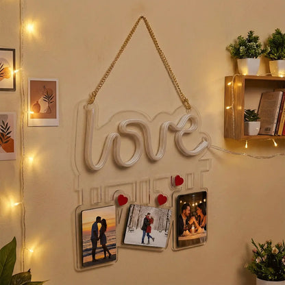 Custom Love Neon Light Photo Frame - Romantic Gift for Couples, Bedroom & Home Decor