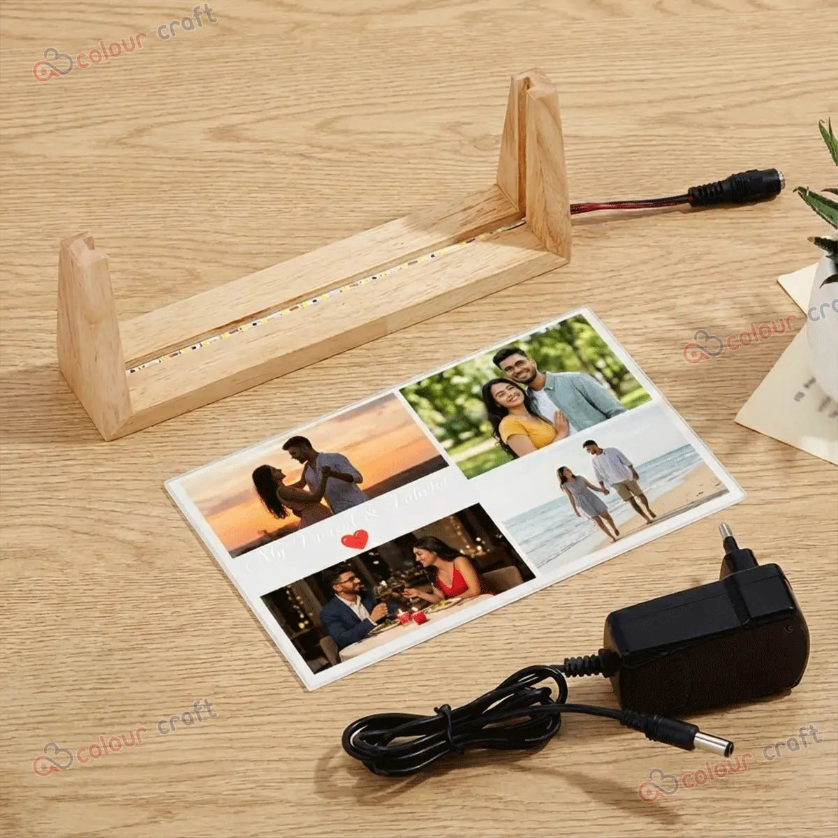 Personalized LED Photo Frame with Wooden Base / 3D Acrylic LED Frame