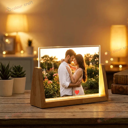 Personalized LED Photo Frame with Wooden Base / 3D Acrylic LED Frame