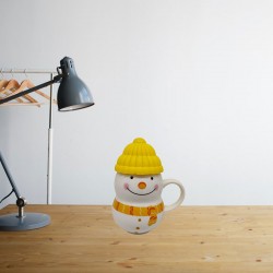 Yellow Ceramic Snowman Cup/Mug with Silicon Lid 