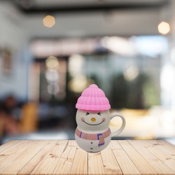 Pink Ceramic Snowman Cup/Mug with Silicon Lid 