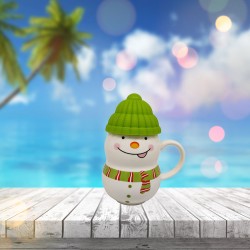 Green Ceramic Snowman Cup/Mug with Silicon Lid 
